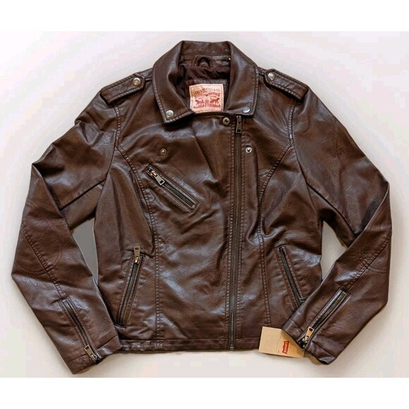 NWT Levi's Women's Medium Faux Leather Asymmetrical Motorcycle Jacket Red Wine - Picture 2 of 12
